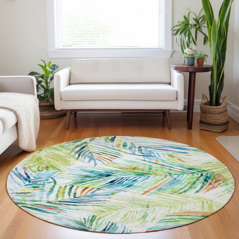 9' X 12' Rainbow And Ivory Geometric Washable Area Rug With UV Protection