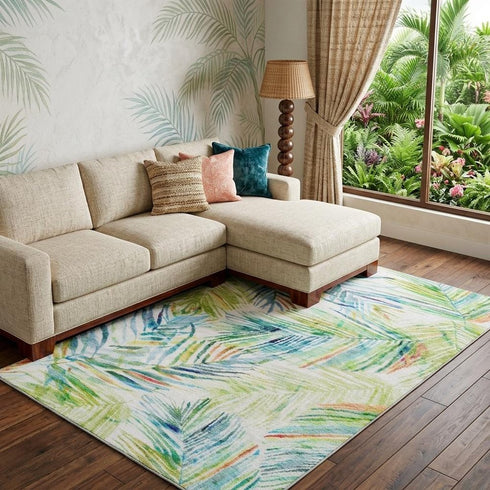 9' X 12' Rainbow And Ivory Geometric Washable Area Rug With UV Protection