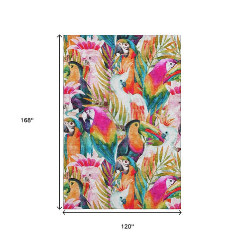 10' X 14' Rainbow And Ivory Geometric Washable Area Rug With UV Protection