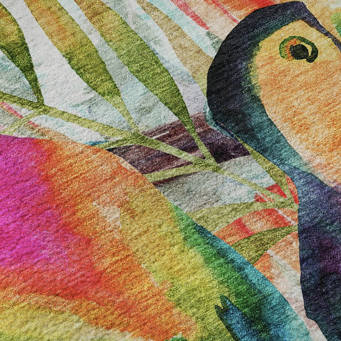 10' X 14' Rainbow And Ivory Geometric Washable Area Rug With UV Protection