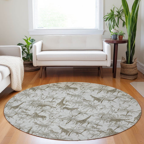 9' X 12' Light Gray And Brown Geometric Washable Area Rug With UV Protection