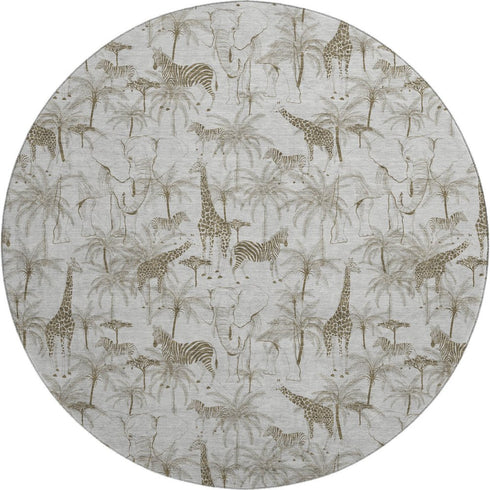 9' X 12' Light Gray And Brown Geometric Washable Area Rug With UV Protection