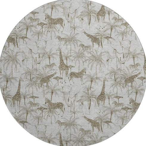 9' X 12' Light Gray And Brown Geometric Washable Area Rug With UV Protection