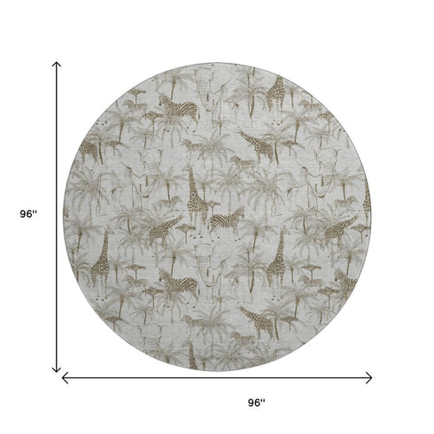 9' X 12' Light Gray And Brown Geometric Washable Area Rug With UV Protection