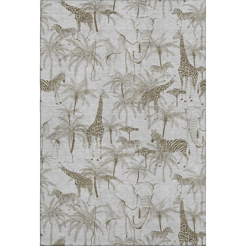 9' X 12' Light Gray And Brown Geometric Washable Area Rug With UV Protection