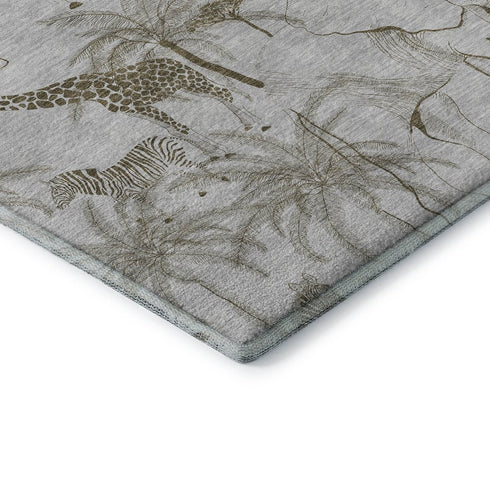 9' X 12' Light Gray And Brown Geometric Washable Area Rug With UV Protection