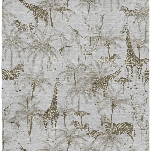 9' X 12' Light Gray And Brown Geometric Washable Area Rug With UV Protection