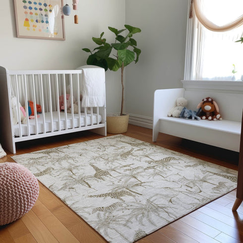 9' X 12' Light Gray And Brown Geometric Washable Area Rug With UV Protection