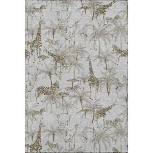 9' X 12' Light Gray And Brown Geometric Washable Area Rug With UV Protection