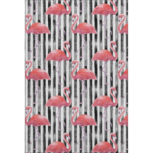 9' X 12' Pink Black And White Geometric Washable Area Rug With UV Protection