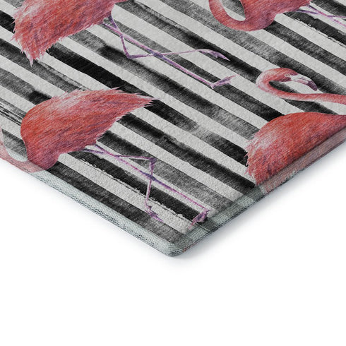 9' X 12' Pink Black And White Geometric Washable Area Rug With UV Protection