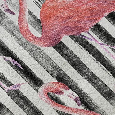 9' X 12' Pink Black And White Geometric Washable Area Rug With UV Protection