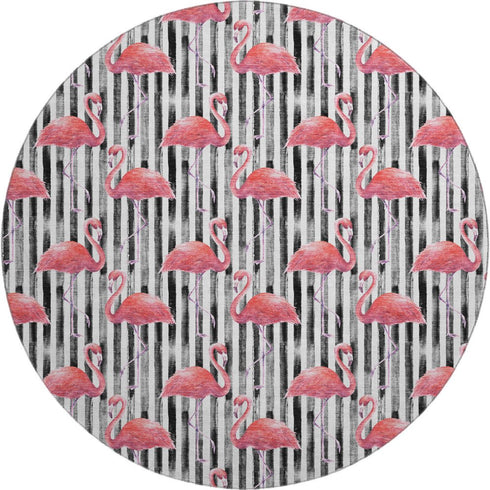 9' X 12' Pink Black And White Geometric Washable Area Rug With UV Protection