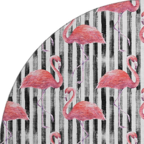 9' X 12' Pink Black And White Geometric Washable Area Rug With UV Protection