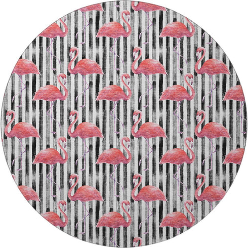 9' X 12' Pink Black And White Geometric Washable Area Rug With UV Protection
