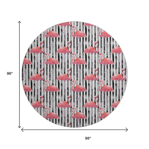 9' X 12' Pink Black And White Geometric Washable Area Rug With UV Protection
