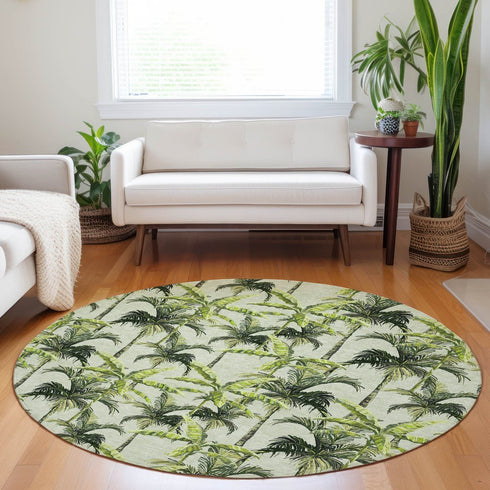 9' X 12' Green Ivory And Charcoal Geometric Washable Area Rug With UV Protection