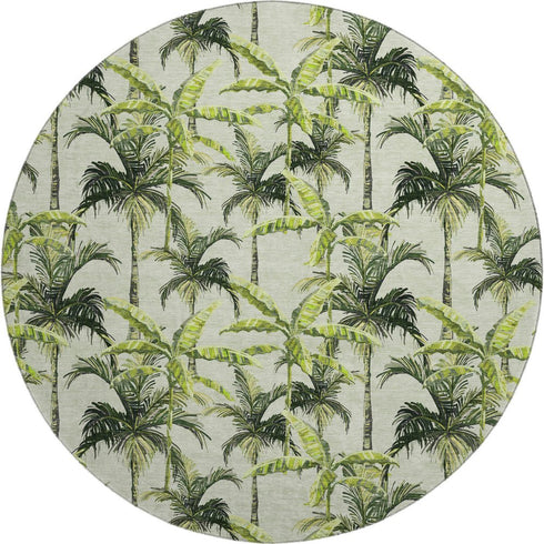 9' X 12' Green Ivory And Charcoal Geometric Washable Area Rug With UV Protection