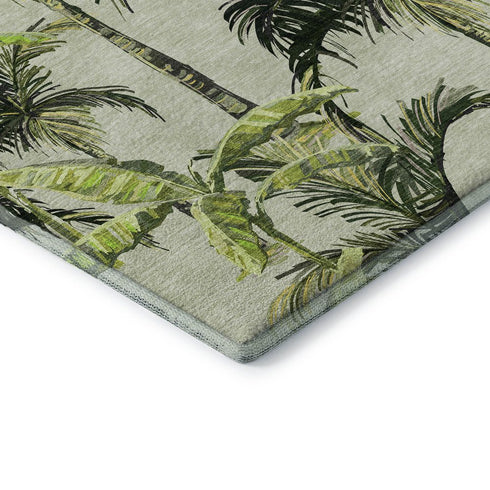 9' X 12' Green Ivory And Charcoal Geometric Washable Area Rug With UV Protection