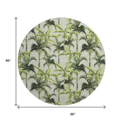 9' X 12' Green Ivory And Charcoal Geometric Washable Area Rug With UV Protection