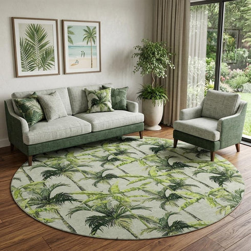 9' X 12' Green Ivory And Charcoal Geometric Washable Area Rug With UV Protection