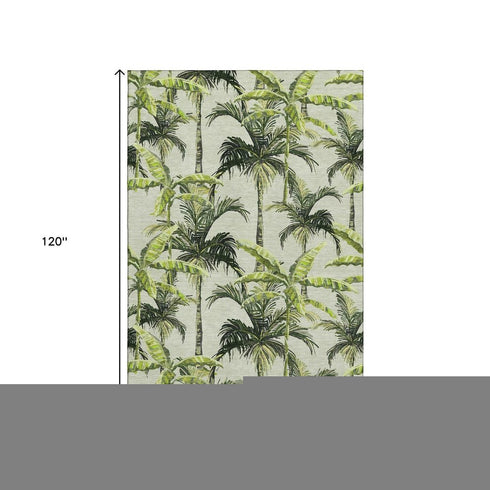 9' X 12' Green Ivory And Charcoal Geometric Washable Area Rug With UV Protection