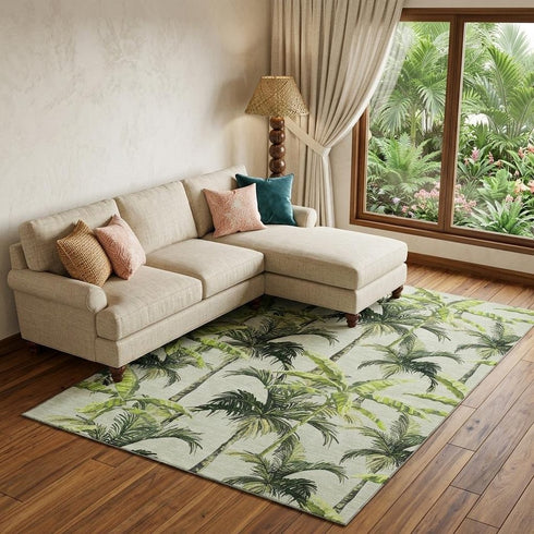 9' X 12' Green Ivory And Charcoal Geometric Washable Area Rug With UV Protection