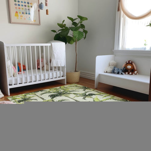 9' X 12' Green Ivory And Charcoal Geometric Washable Area Rug With UV Protection