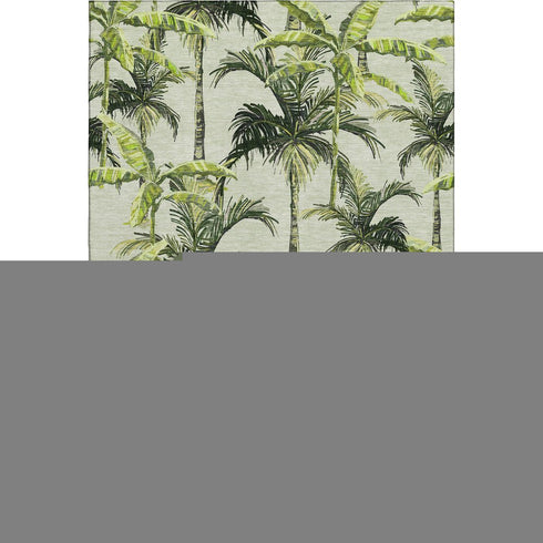 9' X 12' Green Ivory And Charcoal Geometric Washable Area Rug With UV Protection