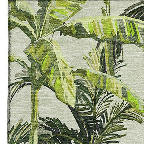 9' X 12' Green Ivory And Charcoal Geometric Washable Area Rug With UV Protection