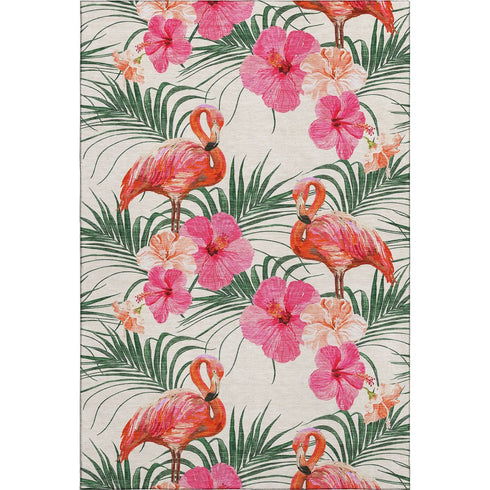 9' X 12' Pink Ivory And Green Geometric Washable Area Rug With UV Protection