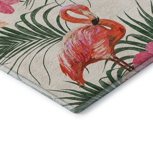 9' X 12' Pink Ivory And Green Geometric Washable Area Rug With UV Protection
