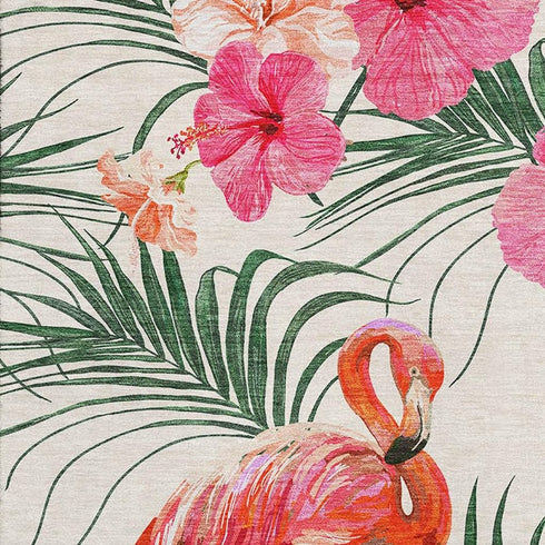 9' X 12' Pink Ivory And Green Geometric Washable Area Rug With UV Protection