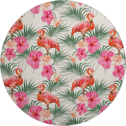 9' X 12' Pink Ivory And Green Geometric Washable Area Rug With UV Protection