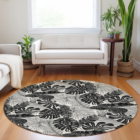 9' X 12' Midnight And Ivory Geometric Washable Area Rug With UV Protection