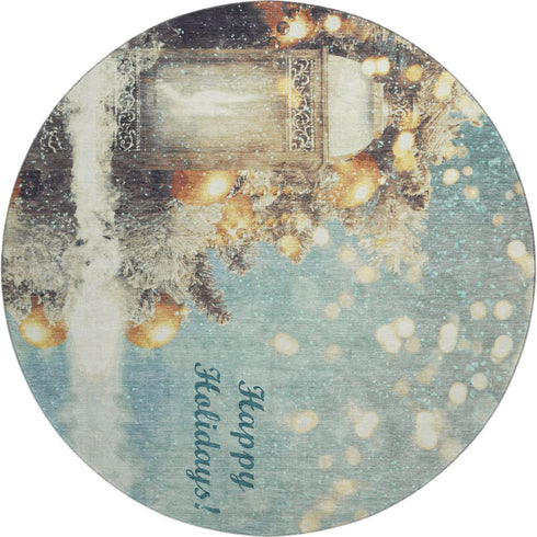 9' X 12' Blue Gold And Ivory Christmas Distressed Washable Area Rug With UV Protection