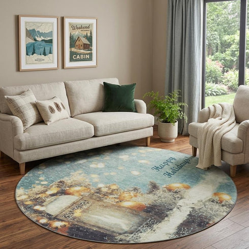 9' X 12' Blue Gold And Ivory Christmas Distressed Washable Area Rug With UV Protection