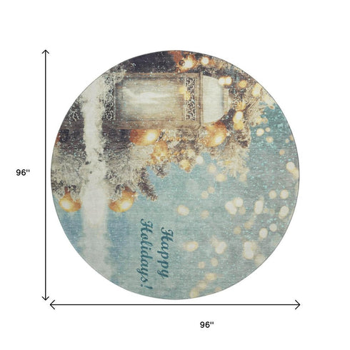 9' X 12' Blue Gold And Ivory Christmas Distressed Washable Area Rug With UV Protection