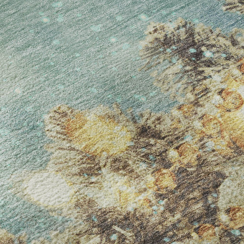 9' X 12' Blue Gold And Ivory Christmas Distressed Washable Area Rug With UV Protection
