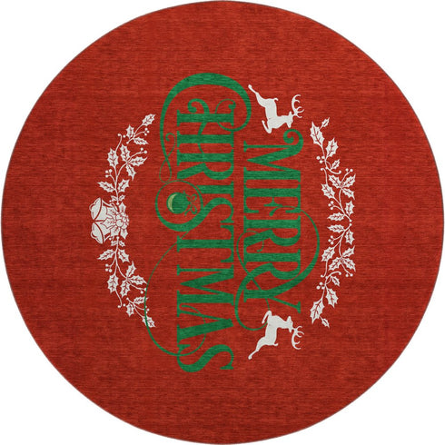 9' X 12' Ruby Red Green And Ivory Christmas Distressed Washable Area Rug With UV Protection
