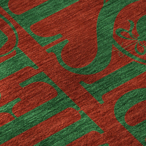 9' X 12' Ruby Red Green And Ivory Christmas Distressed Washable Area Rug With UV Protection