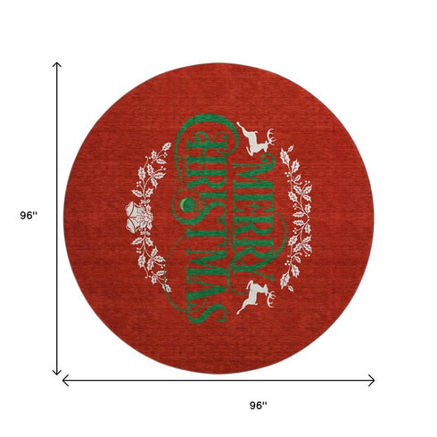 9' X 12' Ruby Red Green And Ivory Christmas Distressed Washable Area Rug With UV Protection