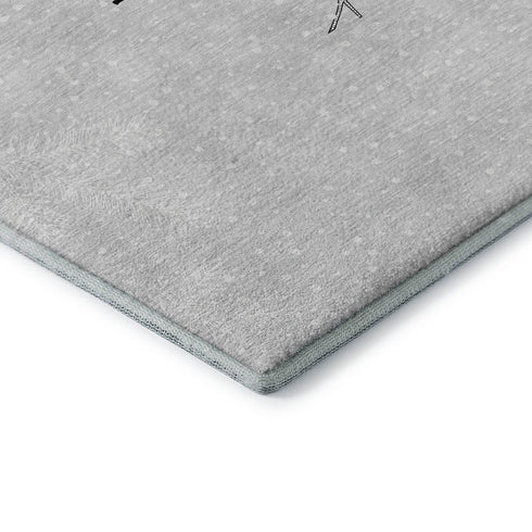 9' X 12' Gray And Black Christmas Woodland Lodge Washable Area Rug With UV Protection