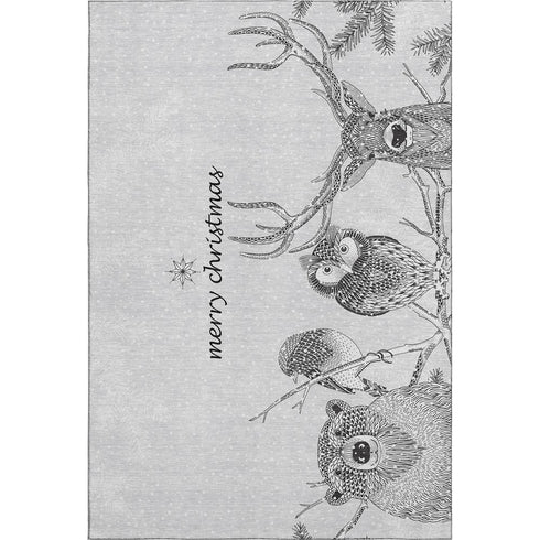 9' X 12' Gray And Black Christmas Woodland Lodge Washable Area Rug With UV Protection