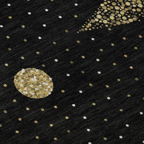 9' X 12' Black Gold And Ivory Christmas Tree Washable Area Rug With UV Protection