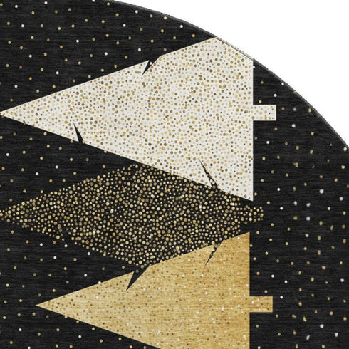 9' X 12' Black Gold And Ivory Christmas Tree Washable Area Rug With UV Protection