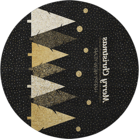 9' X 12' Black Gold And Ivory Christmas Tree Washable Area Rug With UV Protection