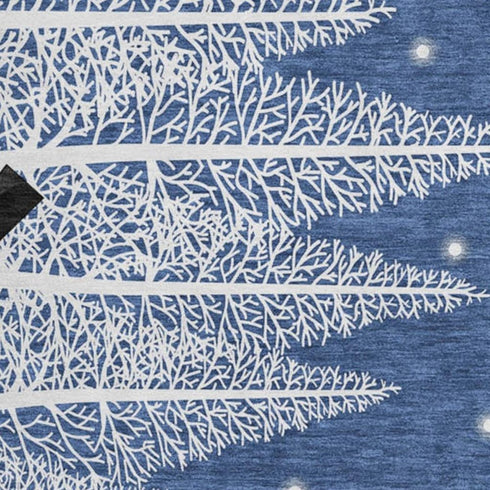 9' X 12' Blue And White Winter Snowman Washable Area Rug With UV Protection