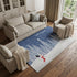 9' X 12' Blue And White Winter Snowman Washable Area Rug With UV Protection