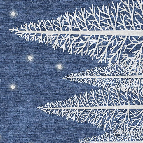 9' X 12' Blue And White Winter Snowman Washable Area Rug With UV Protection